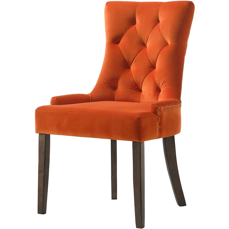 ACME Farren Side Chair in Orange Velvet and Espresso Finish