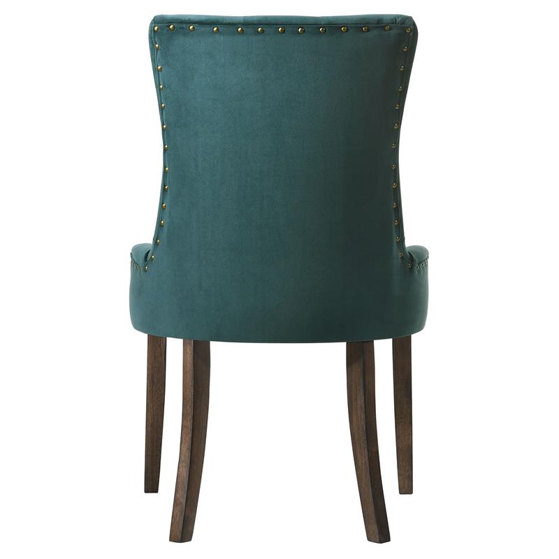 ACME Farren Tufted Velvet Side Chair in Green and Espresso (Set of 2)