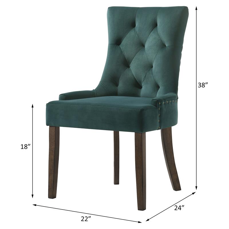 ACME Farren Tufted Velvet Side Chair in Green and Espresso (Set of 2)