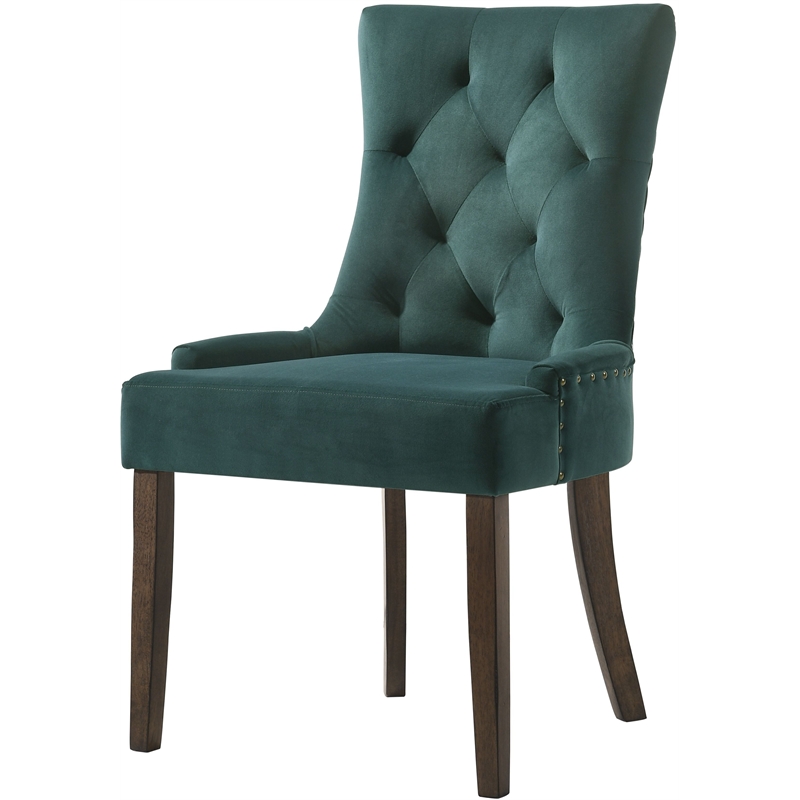 ACME Farren Tufted Velvet Side Chair in Green and Espresso (Set of 2)