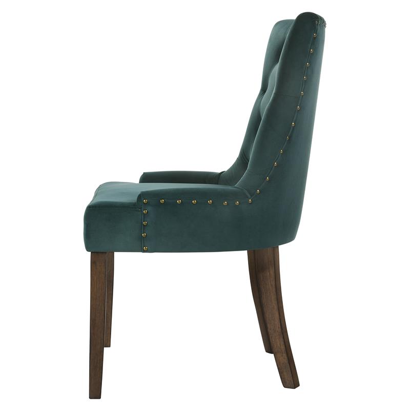 ACME Farren Tufted Velvet Side Chair in Green and Espresso (Set of 2)