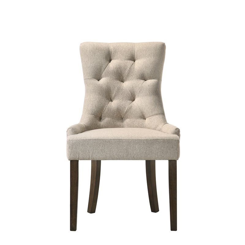 ACME Farren Fabriic Tufted Nail-Head Trim Side Chair in Beige and Espresso