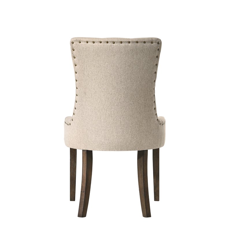 ACME Farren Fabriic Tufted Nail-Head Trim Side Chair in Beige and Espresso