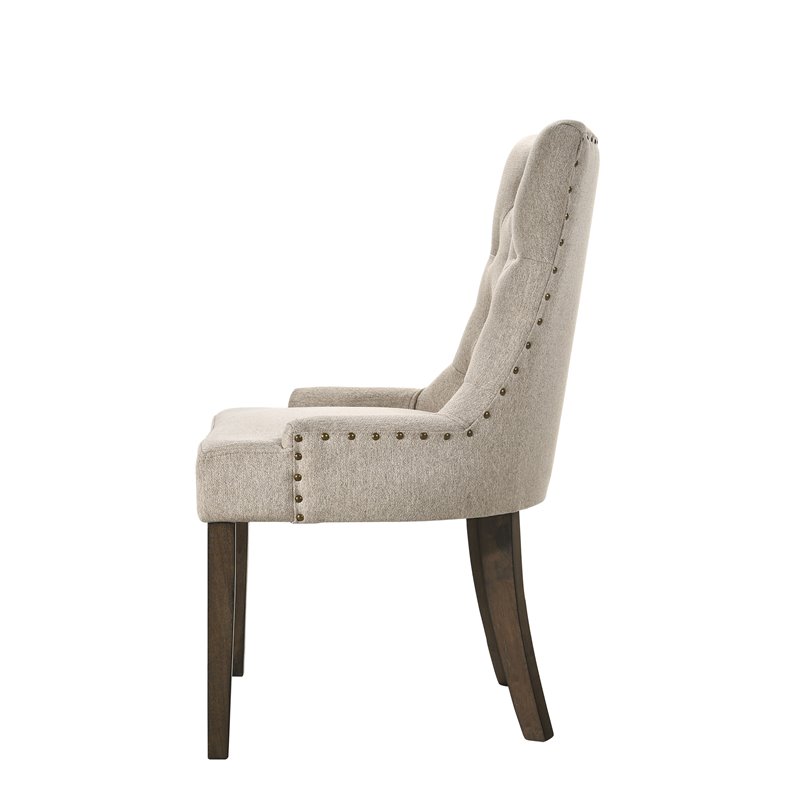 ACME Farren Fabriic Tufted Nail-Head Trim Side Chair in Beige and Espresso