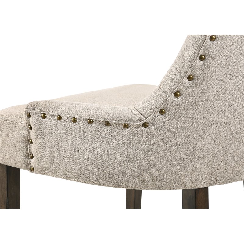 ACME Farren Fabriic Tufted Nail-Head Trim Side Chair in Beige and Espresso