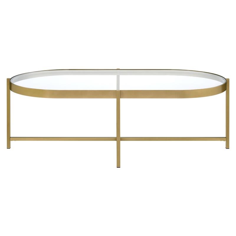ACME Charrot Glass Top Coffee Table with Cross Bar Base in Clear Glass and Gold