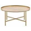 ACME Mithea Round Wooden Coffee Table with Tray Top in Oak and Gold