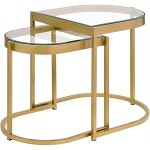 acme timbul 2-piece glass top nesting table with metal base in clear and gold