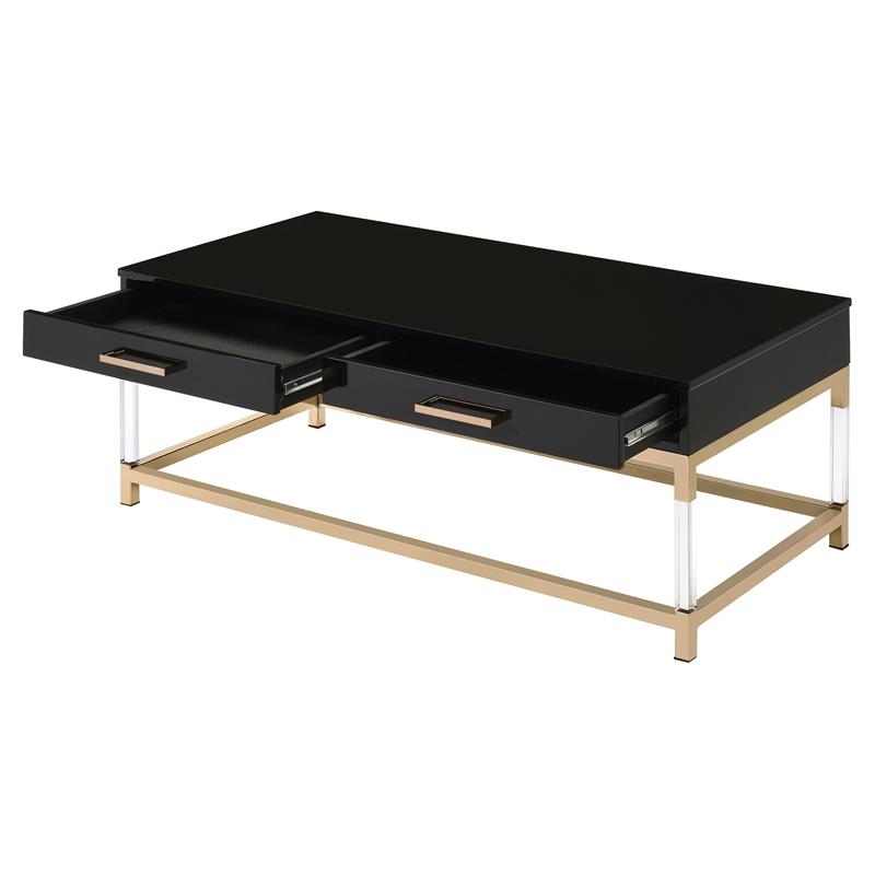 ACME Adiel Wooden Coffee Table with 2 Storage Drawers in Black and Gold