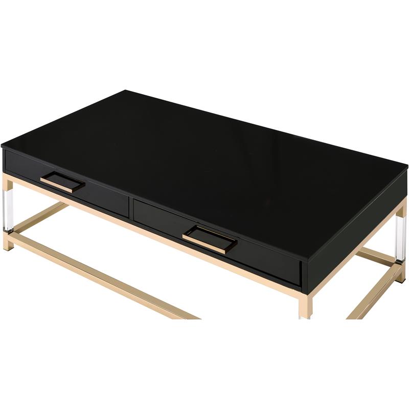 ACME Adiel Wooden Coffee Table with 2 Storage Drawers in Black and Gold