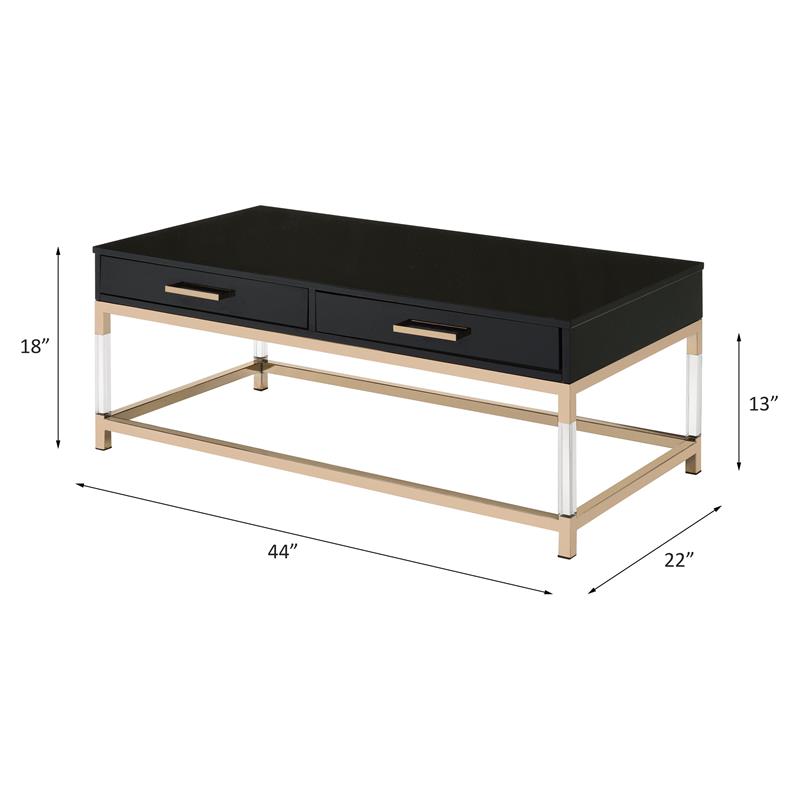 ACME Adiel Wooden Coffee Table with 2 Storage Drawers in Black and Gold