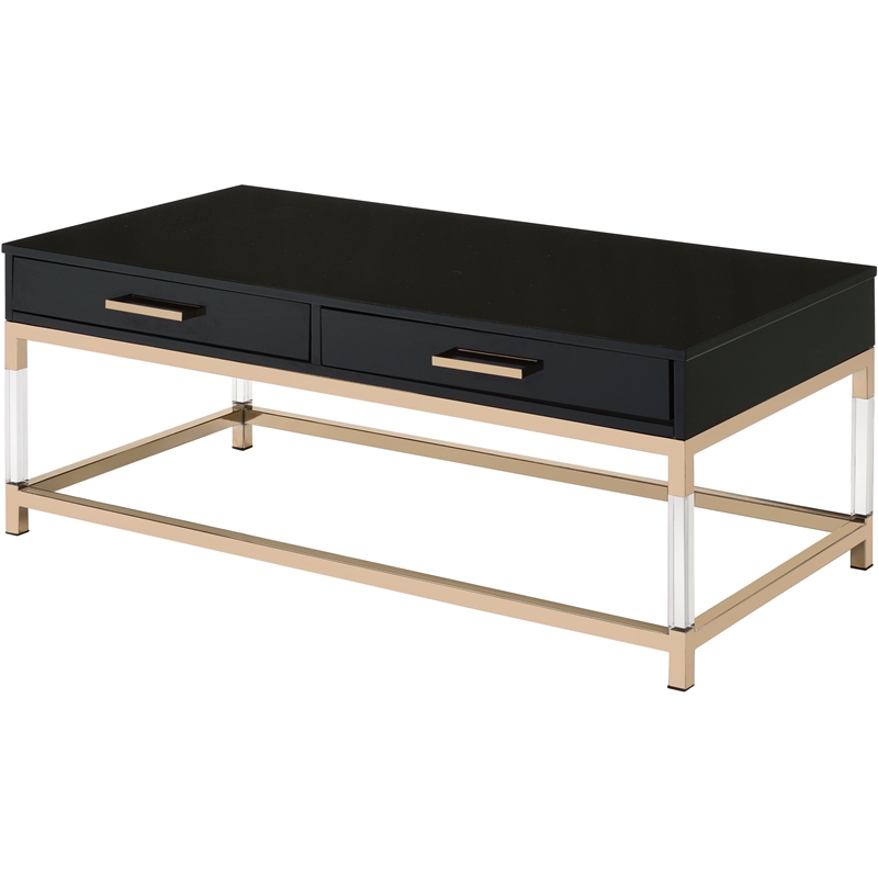 ACME Adiel Wooden Coffee Table with 2 Storage Drawers in Black and Gold