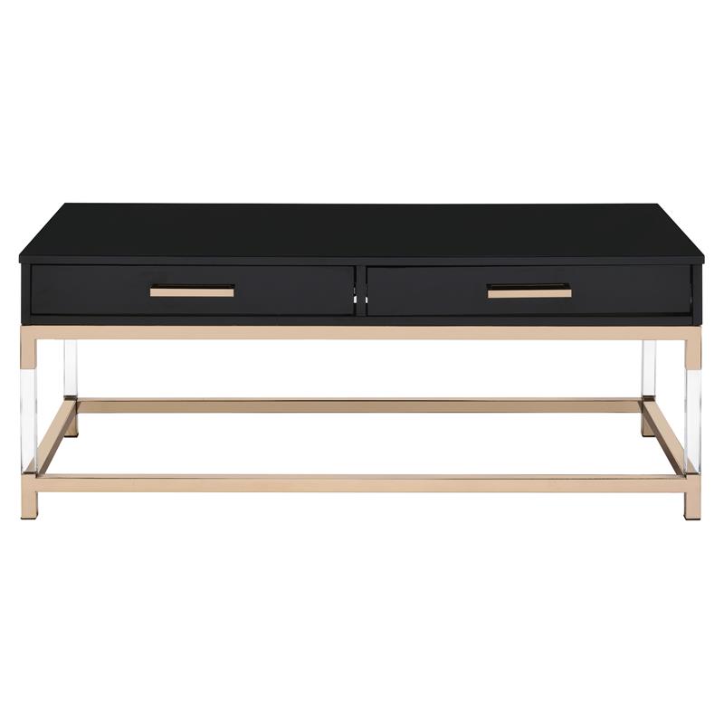 ACME Adiel Wooden Coffee Table with 2 Storage Drawers in Black and Gold