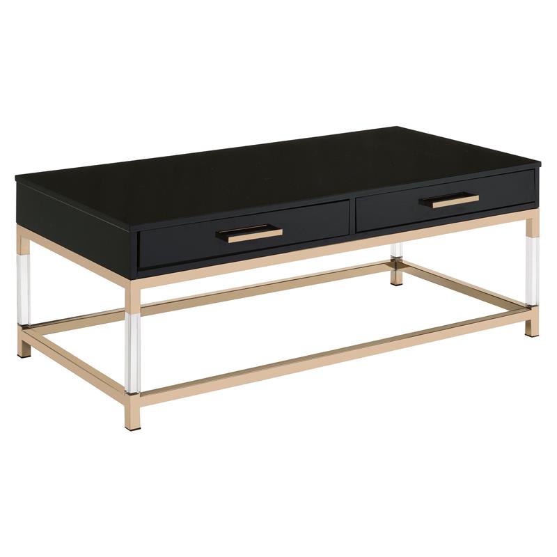 ACME Adiel Wooden Coffee Table with 2 Storage Drawers in Black and Gold