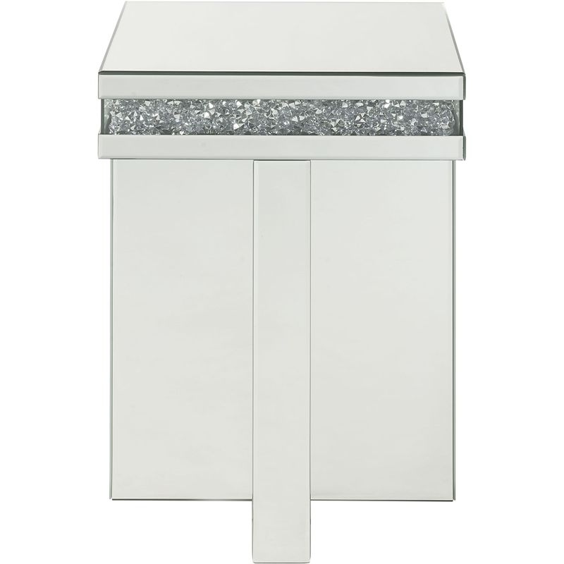 ACME Noralie Square Glass End Table with Cross Base in Mirrored