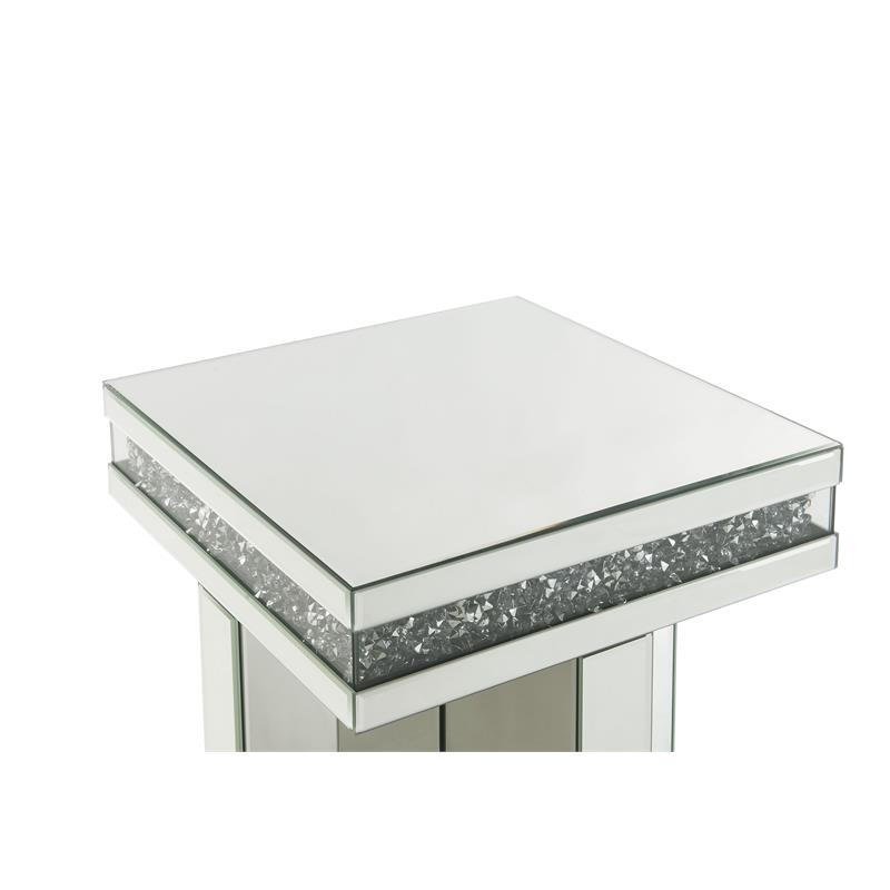 ACME Noralie Square Glass End Table with Cross Base in Mirrored