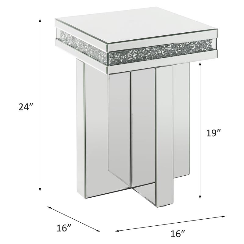 ACME Noralie Square Glass End Table with Cross Base in Mirrored