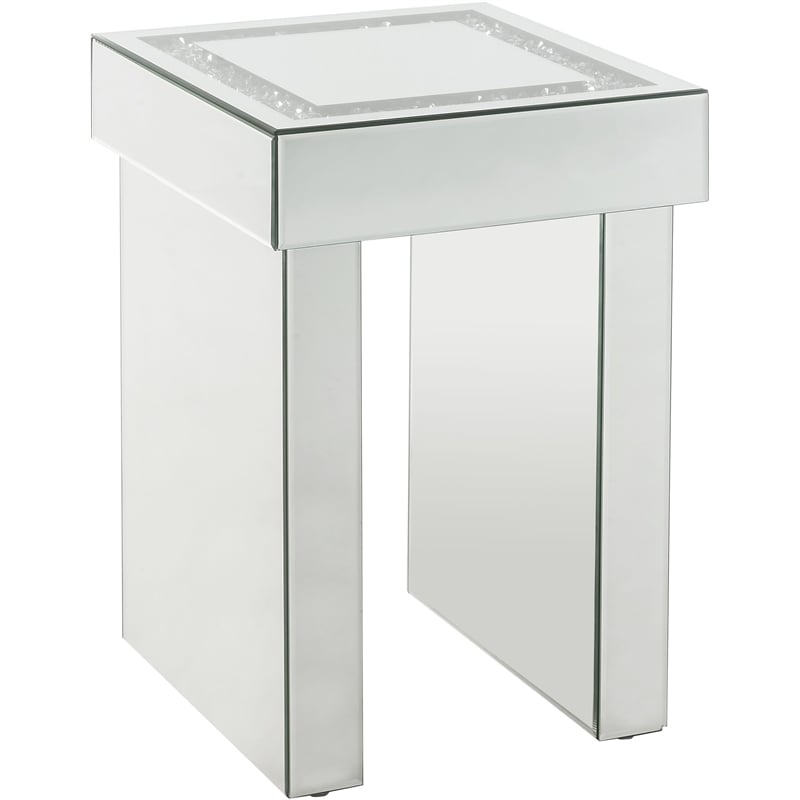 ACME Noralie Square Glass End Table with Sled Base in Mirrored