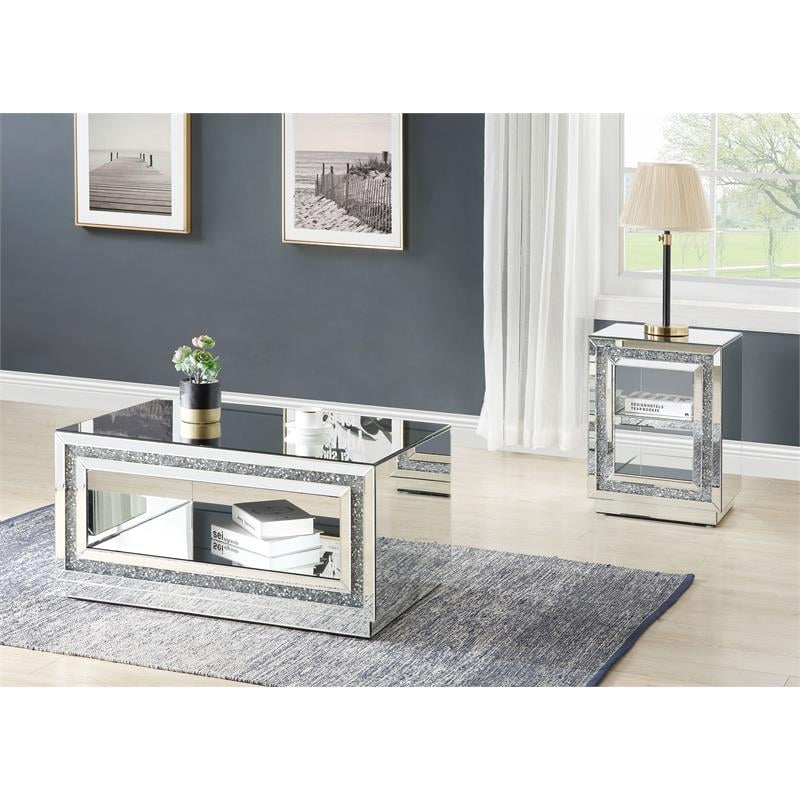 ACME Noralie Rectangular Glass End Table with 2 Tier Shelf in Mirrored