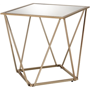 ACME Fogya Square Glass Top End Table in Mirrored and Champagne Gold