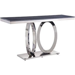 acme zasir sofa table in gray printed faux marble and mirrored silver finish