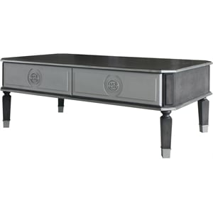 acme house beatrice wooden coffee table with 2-drawer in charcoal and light gray