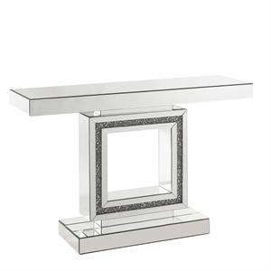 acme noralie console table in mirrored and faux diamonds