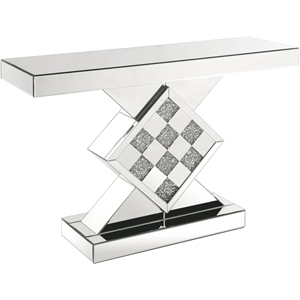 acme noralie console table in mirrored and faux diamonds