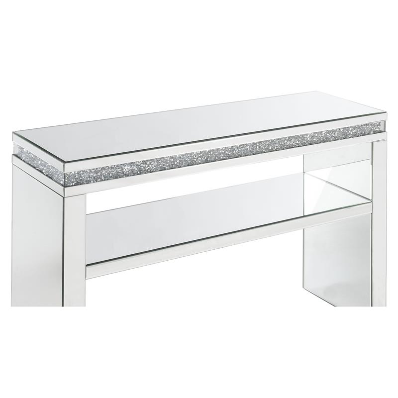 ACME Noralie Glass Sofa Table with 1 Storage Shelf in Mirrored and Faux