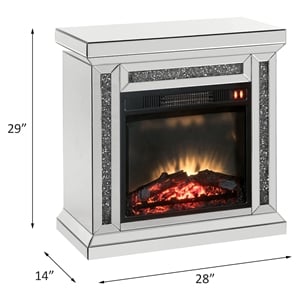 acme furniture noralie wooden electric fireplace in mirrored and faux diamonds
