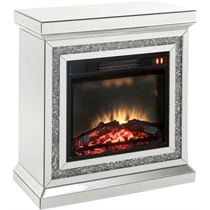 acme furniture noralie electric wood fireplace with led in mirrored and faux diamonds