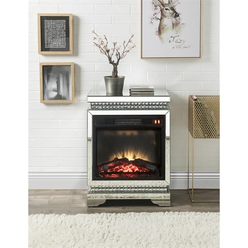 ACME Lotus Electric Wood Fireplace in Mirrored and Faux Ice Cube Crystals
