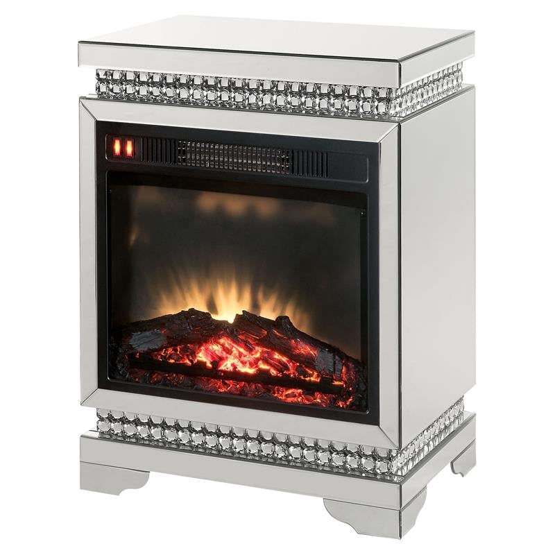ACME Lotus Electric Wood Fireplace in Mirrored and Faux Ice Cube Crystals