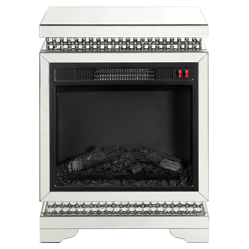 ACME Lotus Electric Wood Fireplace in Mirrored and Faux Ice Cube Crystals