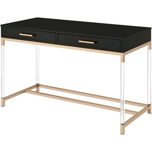 acme adiel wooden top 2-drawer writing desk with usb port in black and gold