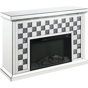 acme noralie fireplace in mirrored and faux diamonds