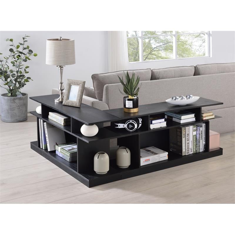ACME Sollix Wooden Sofa Table with Multiple Storage Compartments in Black