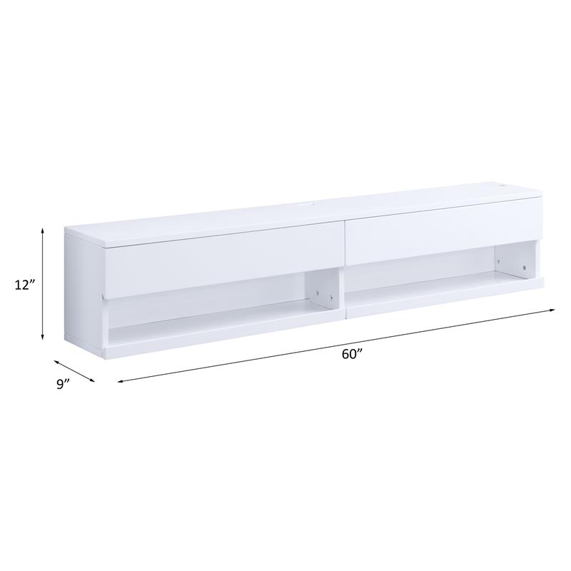 ACME Ximena Wooden Rectangular Floating TV Stand with LED Lighting in White