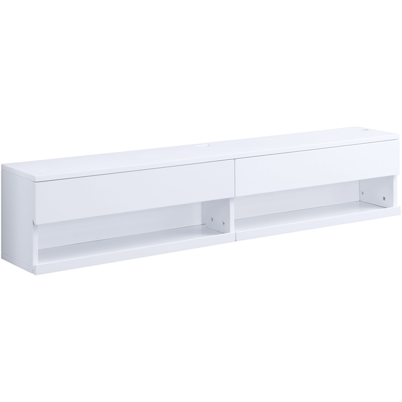 ACME Ximena Wooden Rectangular Floating TV Stand with LED Lighting in White