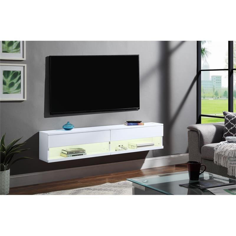 ACME Ximena Wooden Rectangular Floating TV Stand with LED Lighting in White