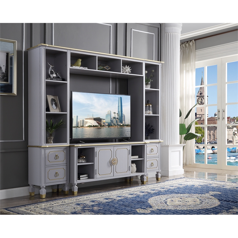 ACME House Marchese Wooden Storage Entertainment Center in Pearl Gray