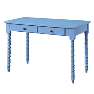 acme altmar wooden rectangular 2-drawer writing desk with turned legs in blue