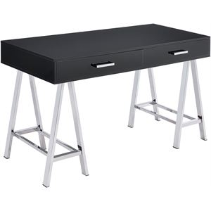 acme coleen wooden top writing desk with usb port in black high gloss and chrome