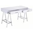 ACME Coleen Wooden Top Writing Desk with USB Port in White High Gloss and Chrome