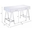 ACME Coleen Wooden Top Writing Desk with USB Port in White High Gloss and Chrome