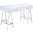 ACME Coleen Wooden Top Writing Desk with USB Port in White High Gloss and Chrome