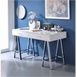 ACME Coleen Wooden Top Writing Desk with USB Port in White High Gloss and Chrome