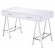ACME Coleen Wooden Top Writing Desk with USB Port in White High Gloss and Chrome