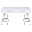 ACME Coleen Wooden Top Writing Desk with USB Port in White High Gloss and Chrome