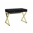 ACME Coleen Wooden Top Writing Desk with USB Port in Black and Brass